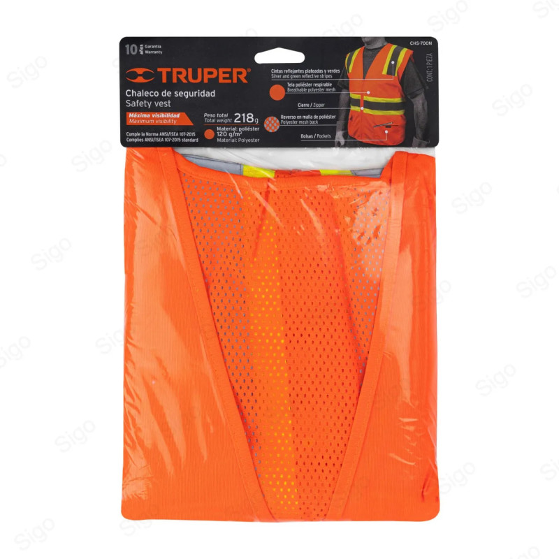 Chaleco Reflectivo de Seguridad Naranja Max Visibilidad 6 Bolsas, Chalecos Reflectivos