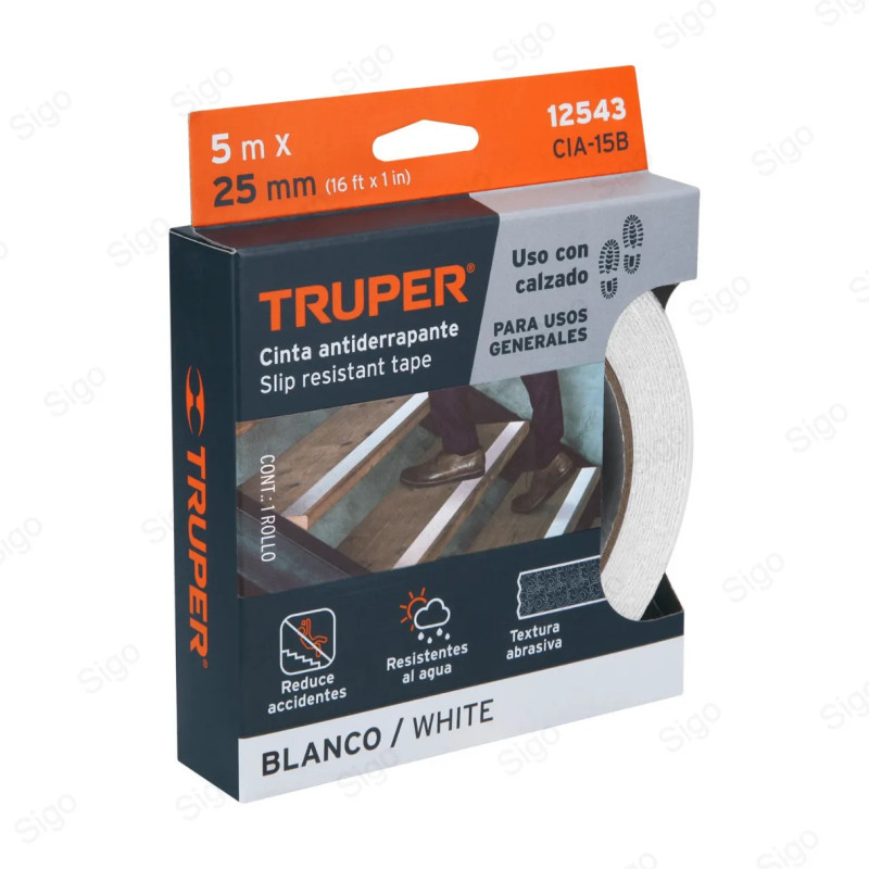 ▶︎ Rollo Cinta Antideslizante Blanca 1" x 5 Metros | TRUPER