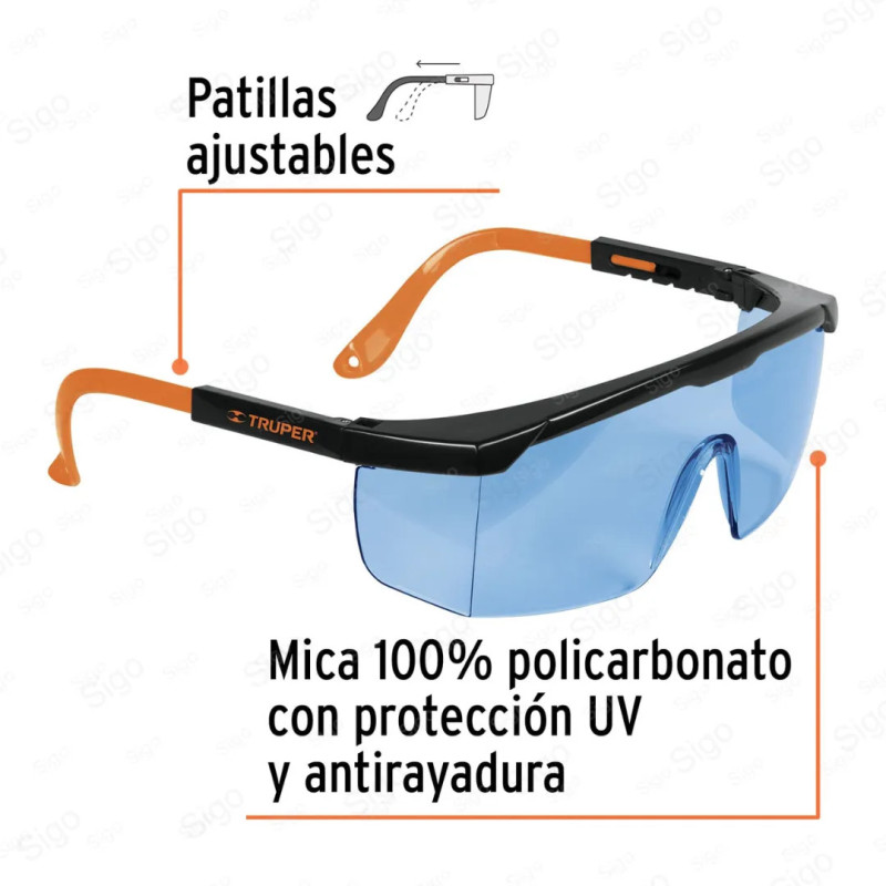 Lentes de Seguridad Ajustables Azules, Truper Classic, Protección Visual