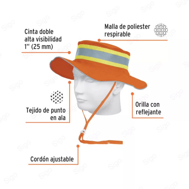 Sombrero Naranja con Reflejante, Protección de Cabeza