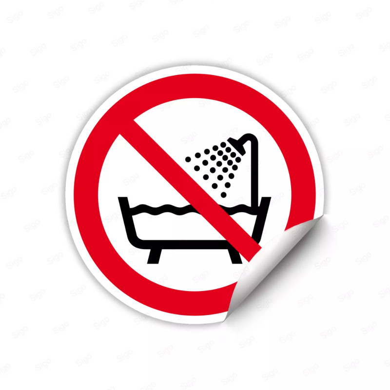 Calcomanía de Prohibición No Usar el Dispositivo en una Bañera, Ducha o Depósito de Agua | CALC-PR-26