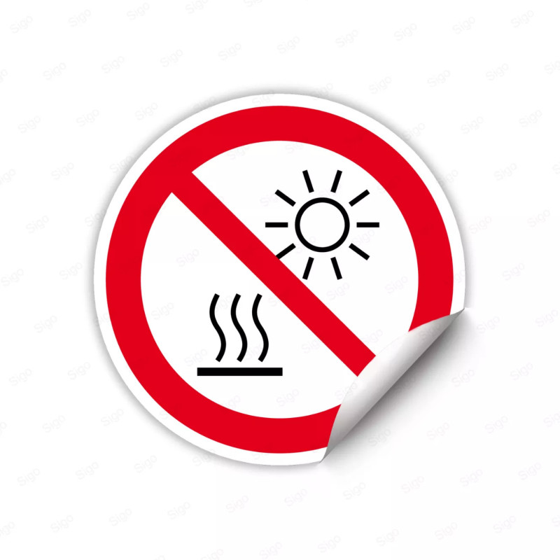 Calcomanía de Prohibición No Exponer a la Luz del sol Directa o a Superficie Caliente| CALC-PR-68