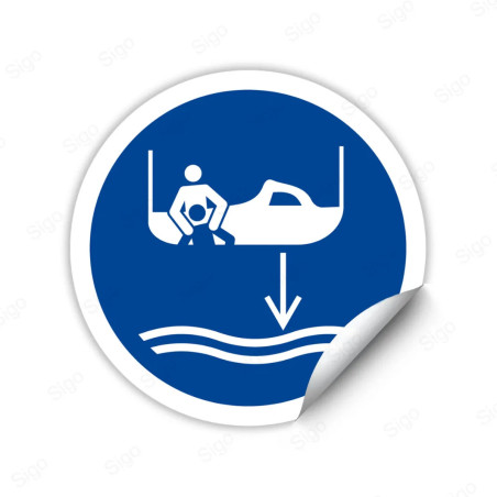 Calcomanía de Obligación Baje el Bote de Rescate al Agua (Secuencia de Lanzamiento de Bote Salvavidas)| CALC-OB-41