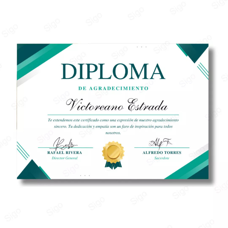 Impresión de Diploma de Agradecimiento