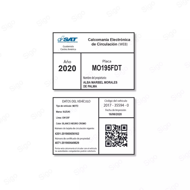 Servicio de Impresión de Carnet Tarjeta Circulación Vehículo - Carnets de PVC - SIGO Expertos en Impresión Digital Guatemala