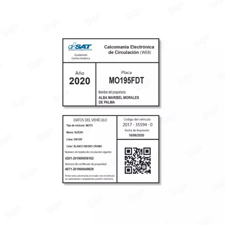 ‣ Servicio Impresión Tarjeta Circulación tipo Carnet | Sigo