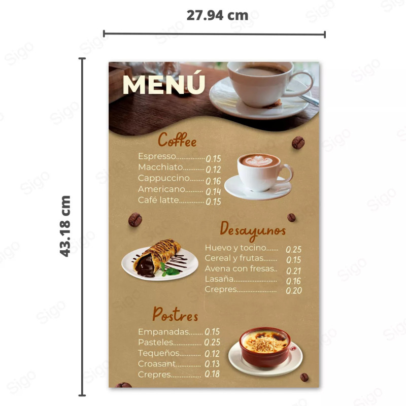Menu Restaurante Tamaño A3