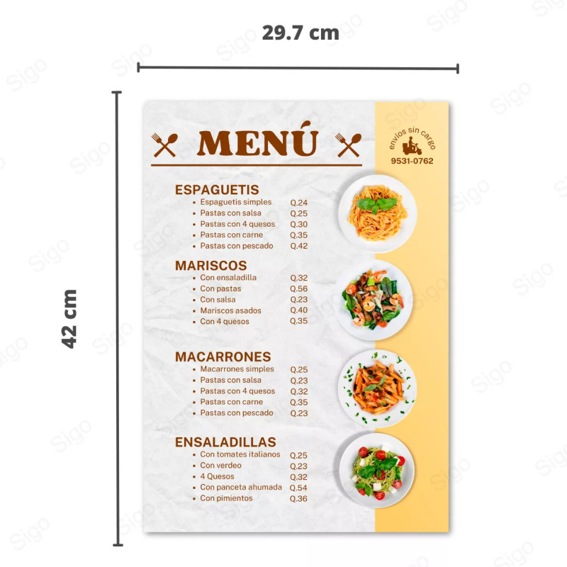 Menu Restaurante Tamaño Tabloide