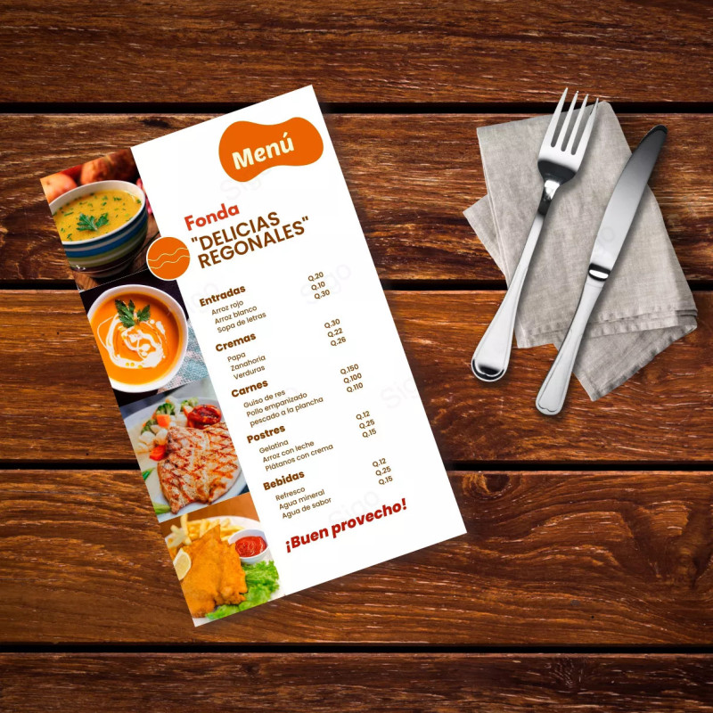 Menu Restaurante Tamaño Oficio