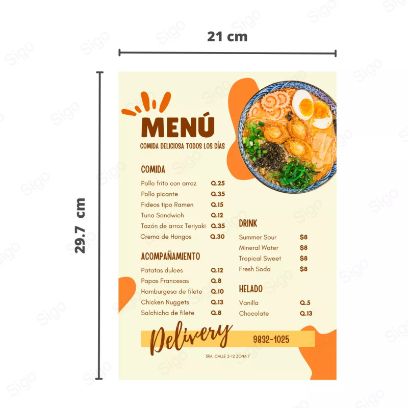 Menu Restaurante Tamaño A4