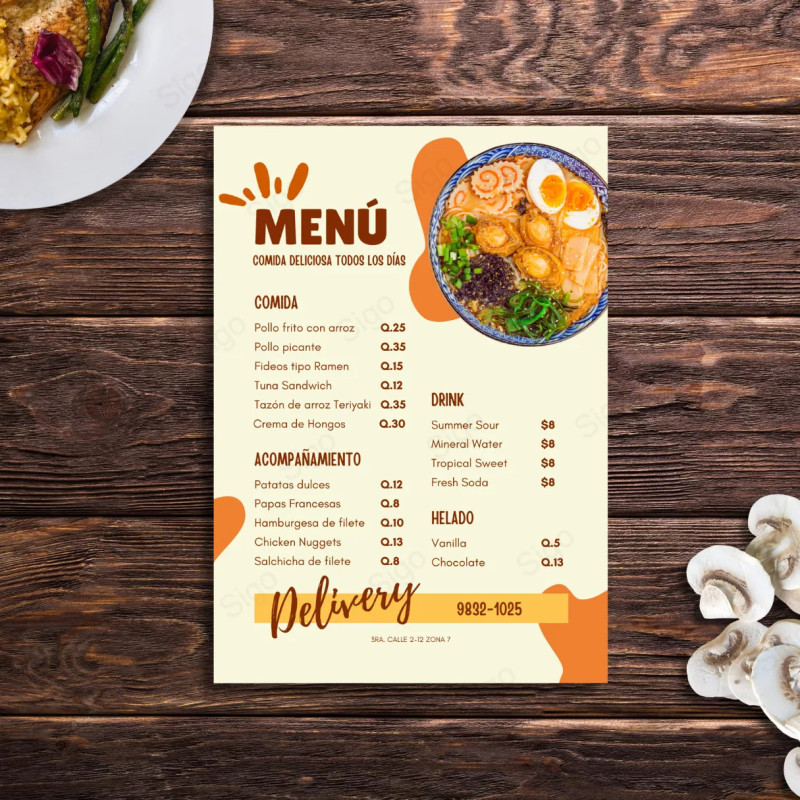 Menu Restaurante Tamaño A4