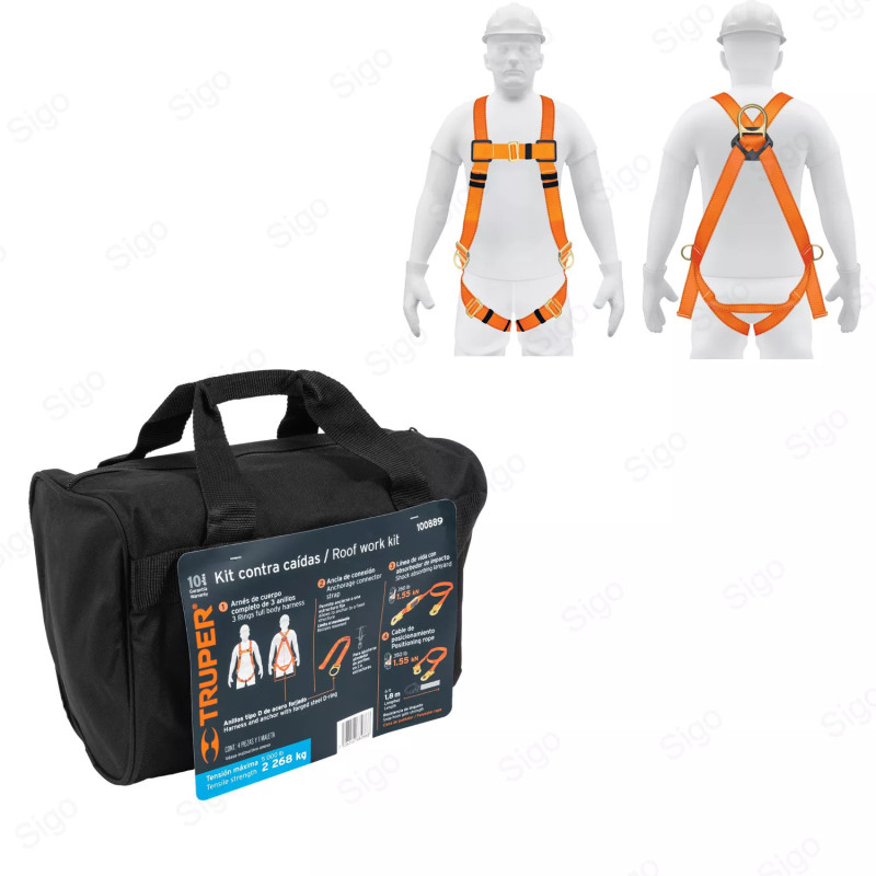 Kit Arnés de Seguridad Cuerpo Completo | 3 Puntos, Protección Contra Caídas