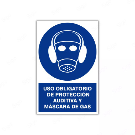 Rótulo de Obligación - Uso obligatorio de protección auditiva y mascara de gas| Cod. OB-14
