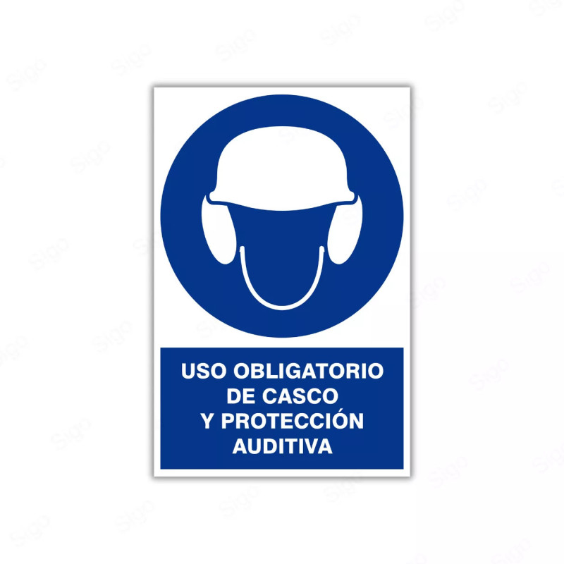 Rótulo de Obligación - Uso obligatorio de casco y protección auditiva| Cod. OB-15