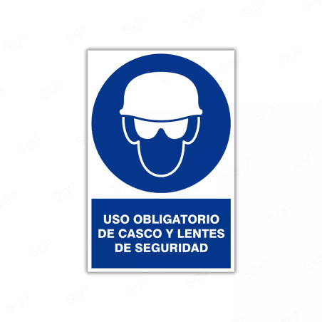 Rótulo de Obligación - Uso obligatorio de casco y lentes de seguridad| Cod. OB-16