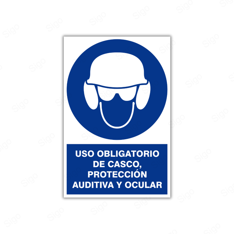 Rótulo de Obligación - Uso obligatorio de casco, protección auditiva y ocular| Cod. OB-19