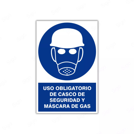 Rótulo de Obligación - Uso obligatorio de casco de seguridad y mascara de gas| Cod. OB-21