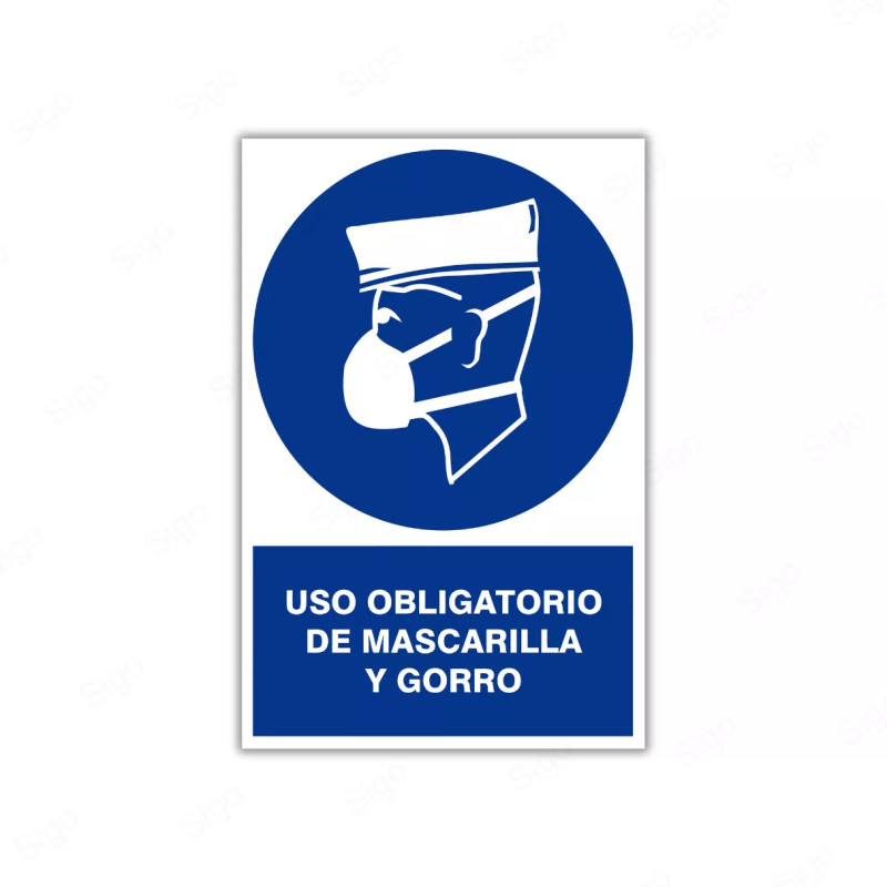Rótulo de Obligación -Uso obligatorio de mascarilla y gorro| Cod. OB-29