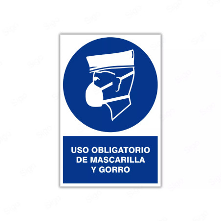 Rótulo de Obligación -Uso obligatorio de mascarilla y gorro| Cod. OB-29