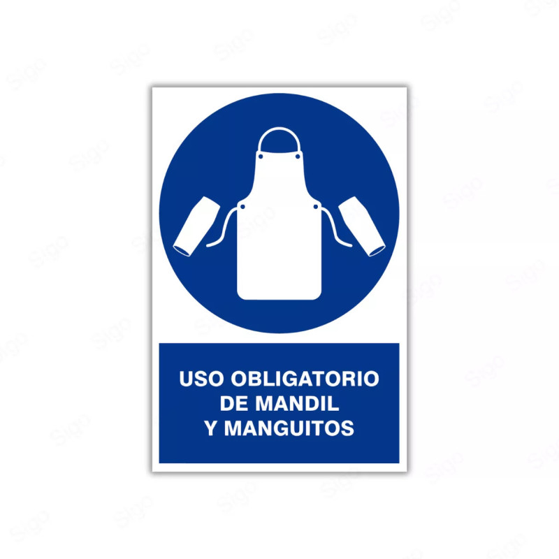 Rótulo de Obligación - Uso obligatorio de mandil y manguitos | Cod. OB-30