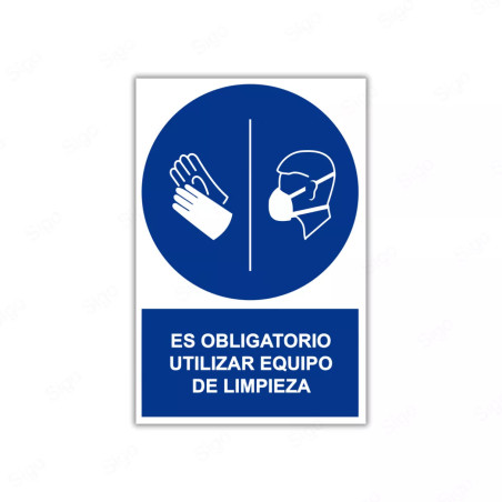Rótulo de Obligación - Es obligatorio utilizar equipo de limpieza| Cod. OB-72