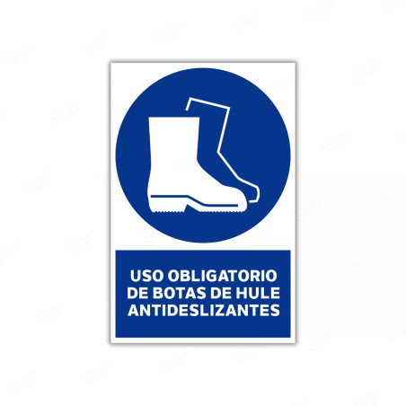Rótulo de Obligación - Uso obligatorio de botas de hule antideslizantes| Cod. OB-47