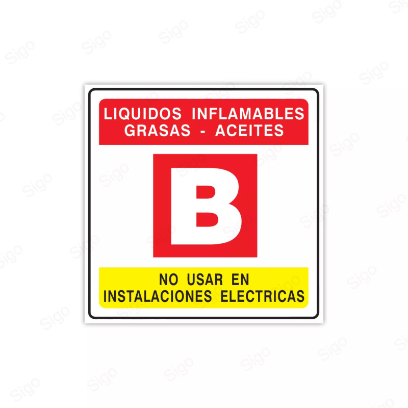 Rótulo Contra Incendios -CLASE B No usar en instalaciones eléctricas | Cod. CI - 60