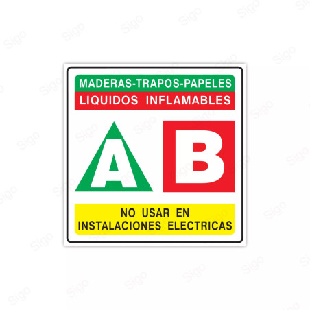 Rótulo Contra Incendios -CLASE AB No usar en instalaciones eléctricas| Cod. CI - 61