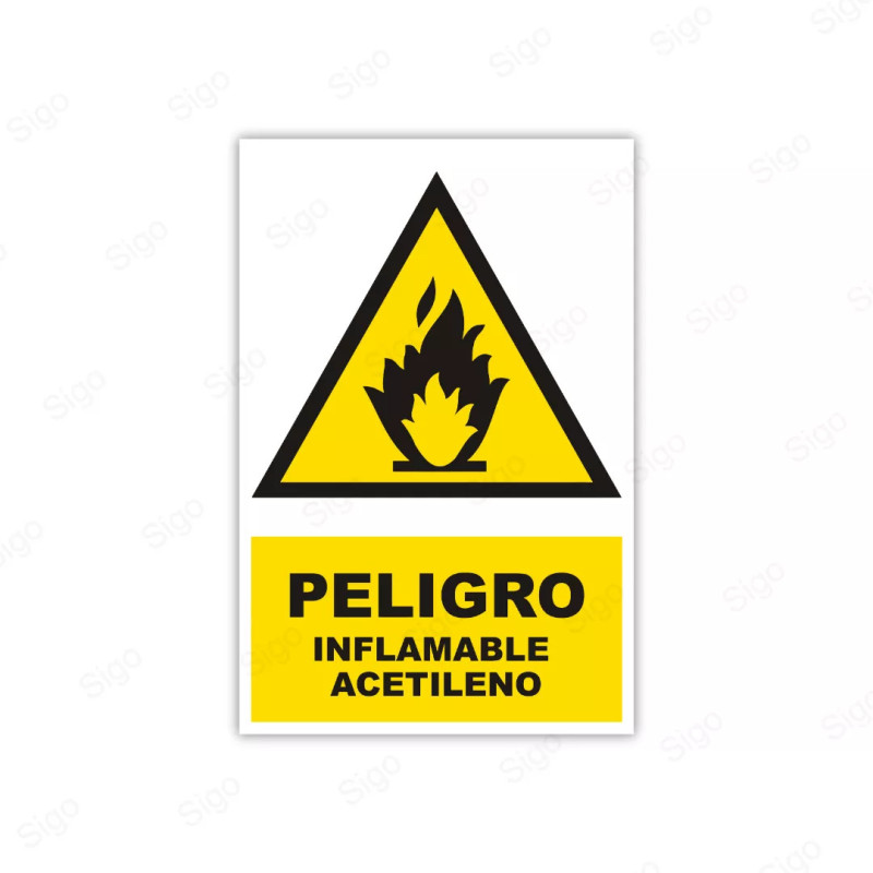 Rótulo de Atención - Peligro Inflamable Acetileno | Cod. AD- 56