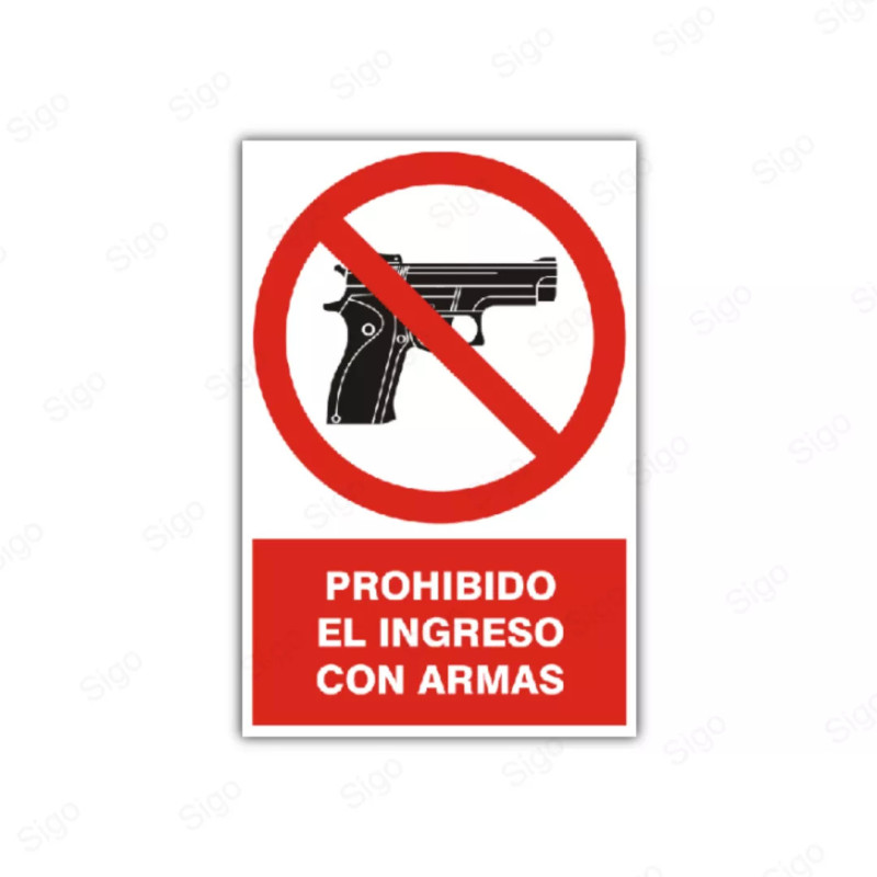 Rótulo de Prohibición - Prohibido el ingreso de armas | Cod. PR-3