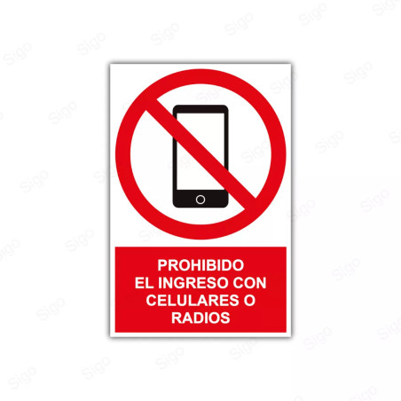 Rótulo de Prohibición - Prohibido el ingreso de celulares y radios | Cod. PR-9