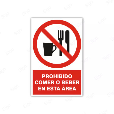 Rótulo de Prohibición - Prohibido comer o beber en esta área | Cod. PR-11