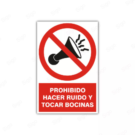 Rótulo de Prohibición - Prohibido hacer ruido y tocar bocinas | Cod. PR-21