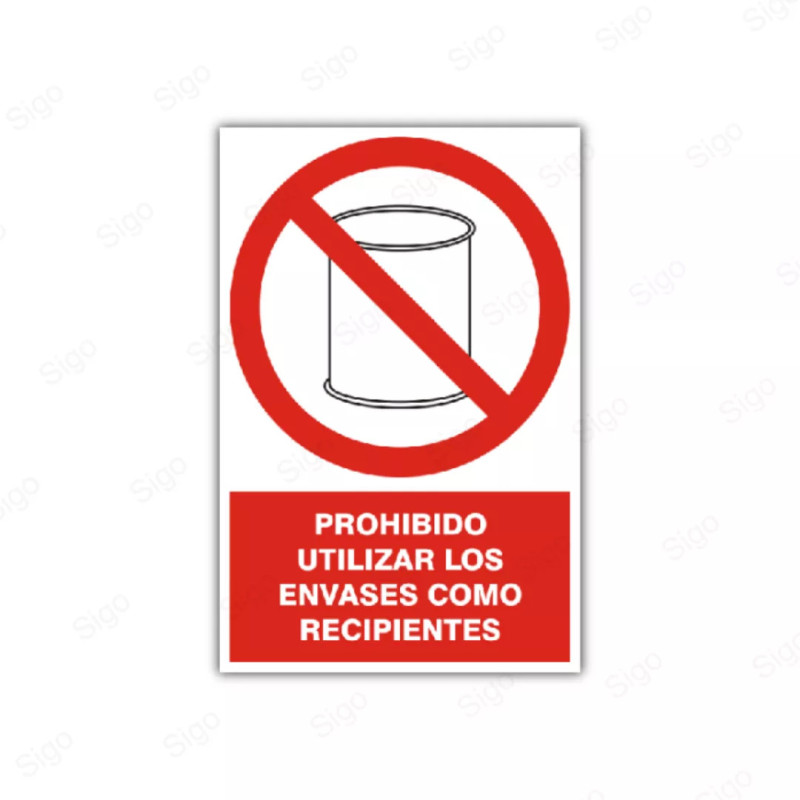 Rótulo de Prohibición - Prohibido utilizar los envases como recipientes | Cod. PR-32