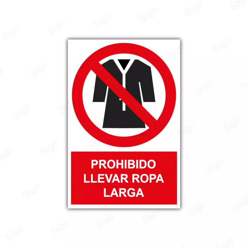 Rótulo de Prohibición - Prohibido llevar ropa larga | Cod. PR-37