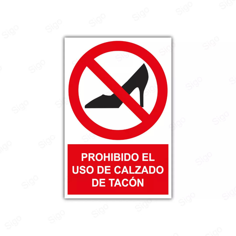Rótulo de Prohibición - Prohibido el uso de calzado con tacón | Cod. PR-38