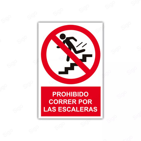 Rótulo de Prohibición - Prohibido correr por las escaleras | Cod. PR-42