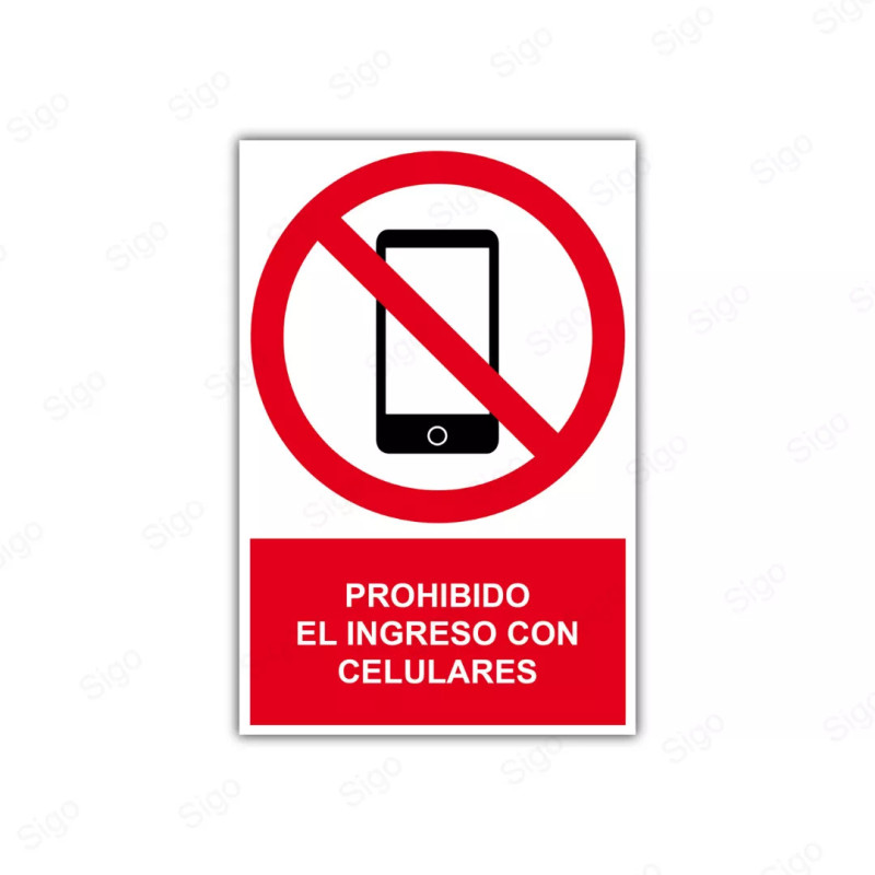 Rótulo de Prohibición - Prohibido el ingreso con celulares | Cod. PR-54