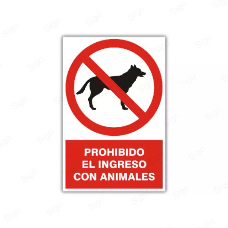 Rótulo de Prohibición -  Prohibido el ingreso con animales | Cod. PR-58