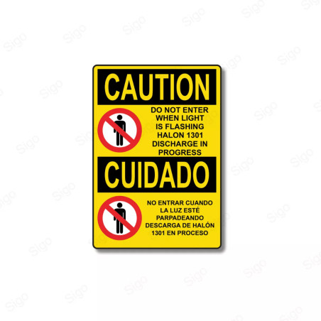 Rótulo de Cuidado - Bilingue No entrar cuando la luz parpadee | Cod. CUI-8