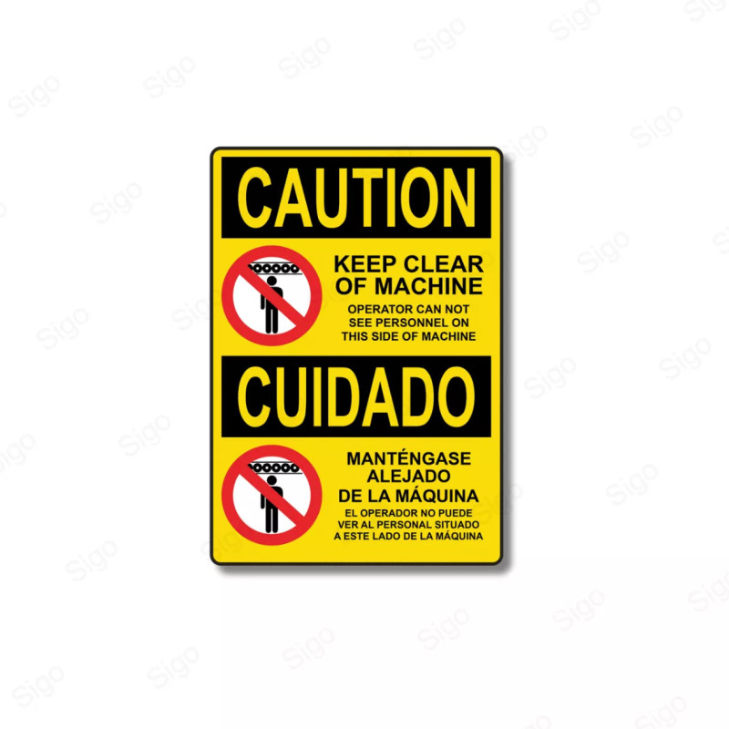 Rótulo de Cuidado - Bilingue Mantengase Alejado de la Maquina | Cod. CUI-13