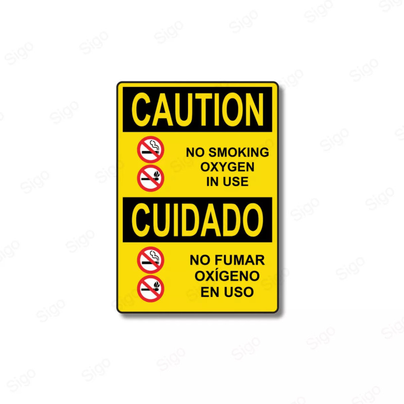 Rótulo de Cuidado - Bilingue No Fumar Oxigeno en Uso | Cod. CUI-16