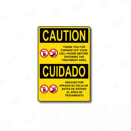 Rótulo de Cuidado - Bilingue Apagar Celular | Cod. CUI-17