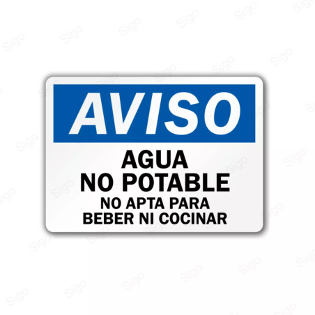 Rótulo de Aviso - Agua no potable no apta para beber ni cocinar | Cod. AVI-23