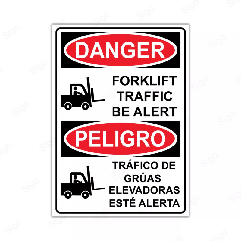 Rótulo de Peligro - Tráfico de grúas elevadoras esté alerta | Cod. PEL - 7