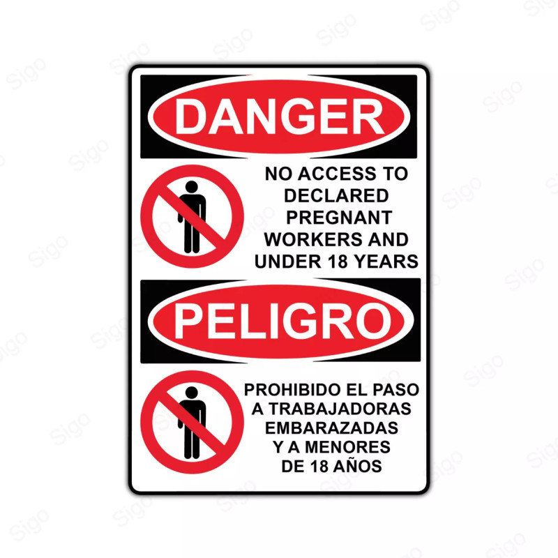 Rótulo de Peligro - Prohibido el paso a trabajadoras embarazadas y a menores de 18 años | Cod. PEL - 34