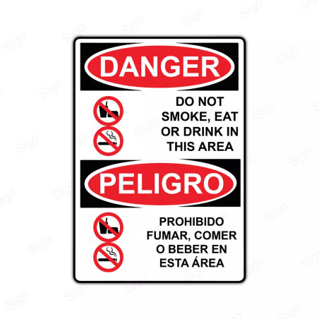 Rótulo de Peligro - Prohibido fumar, comer o beber en esta área | Cod. PEL - 40
