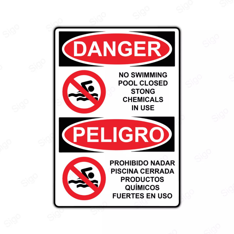 Rótulo de Peligro - Prohibido nadar piscina cerrada | Cod. PEL - 42