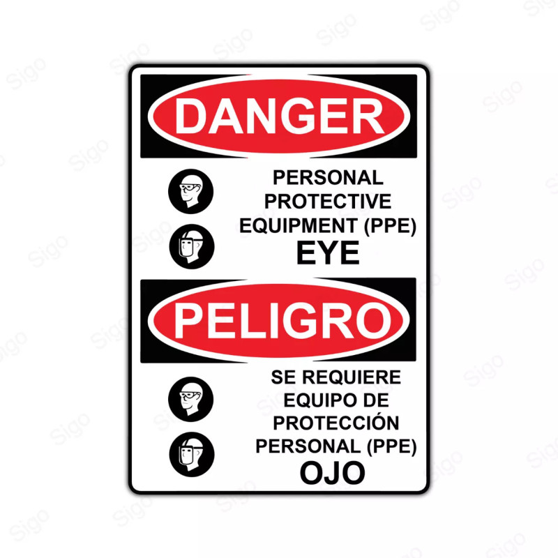 Rótulo de Peligro - Se requiere equipo de protección personal (PPE) OJO | Cod. PEL - 45