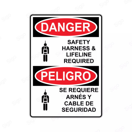Rótulo de Peligro - Se requiere arnés y cable de seguridad | Cod. PEL - 53